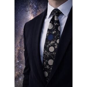 Vintage Format Moon Motif Neck Tie Black Gray Abstract Celestial